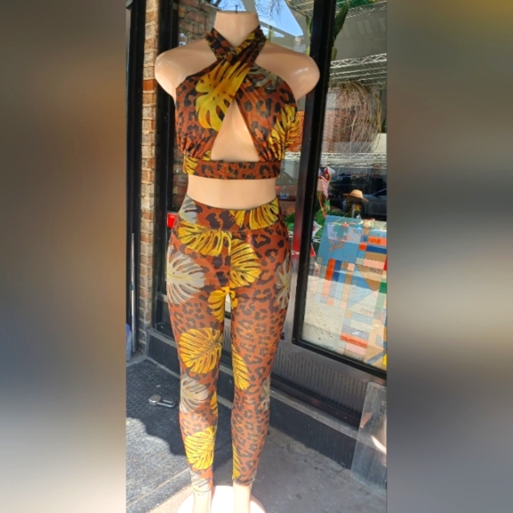 Two Pieces Sheer w/panty attached Camouflage  "Leaf Style"